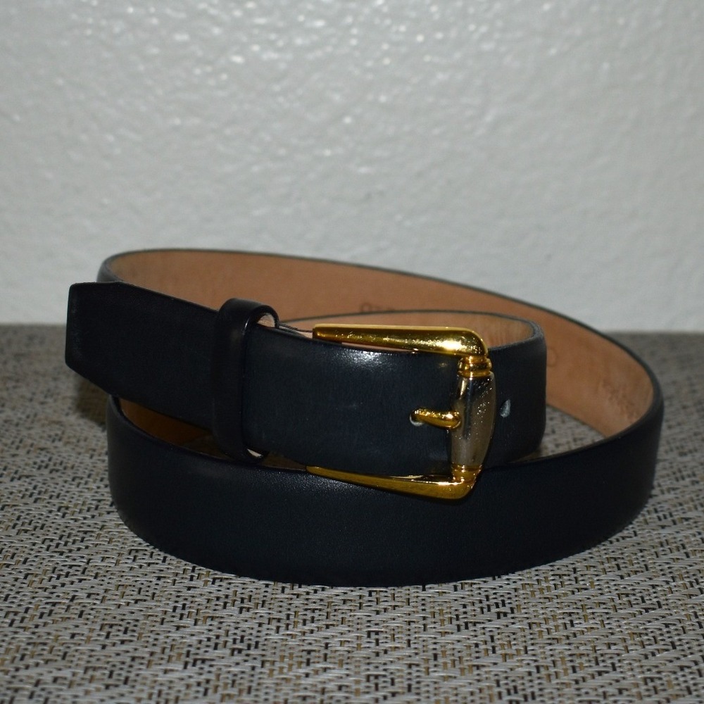 Cipriani Leather Belt Women Medium Black Excellent Italian Calfskin Gold Buckle